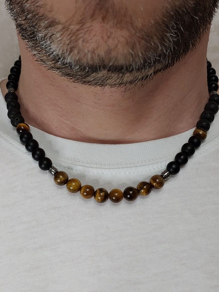 Чоловічий чокер із тигрового ока, лави та шунгіту