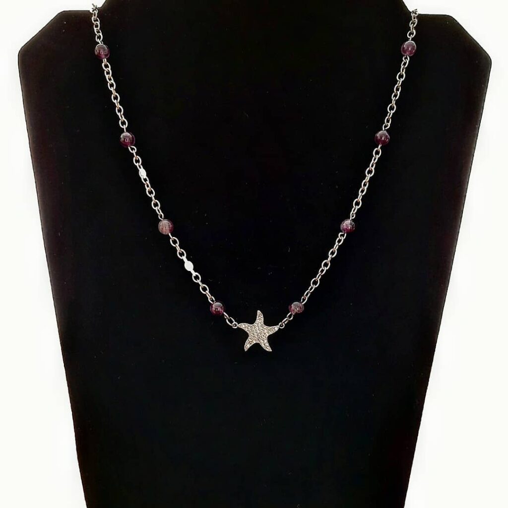 Кольє з аметиста на посеребренной цепи MILANO LUX