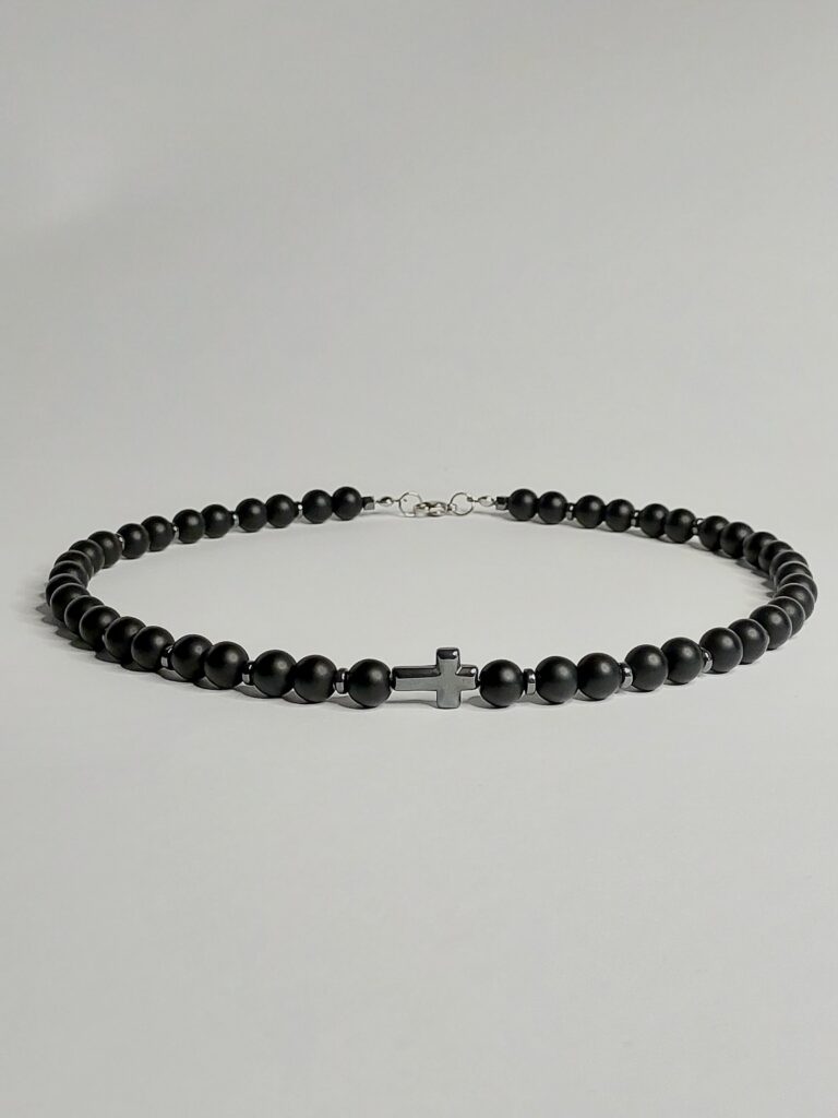 Чоловічий чокер із шунгіту, гематиту та фурнитури MILANO LUX