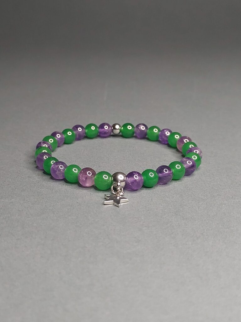 Браслет із аметиста та хризопраза, фурнітура MILANO LUX