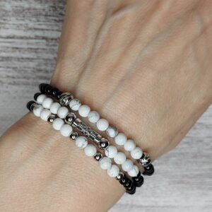 Браслет із чорного агату та кахолонгу