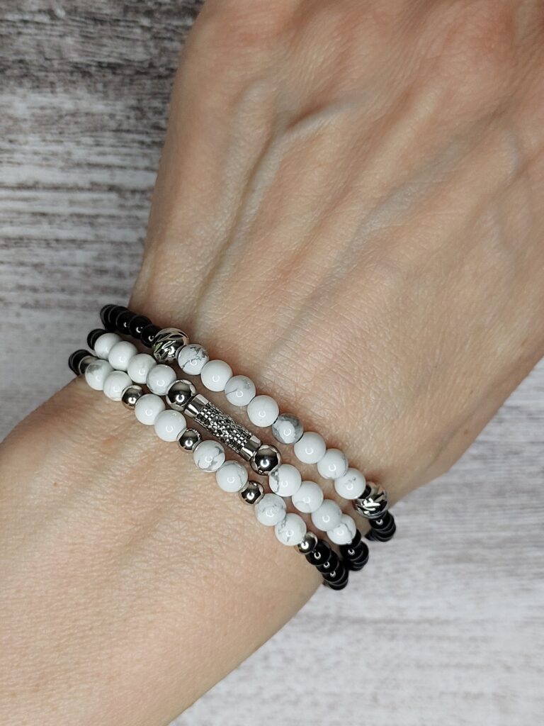 Браслет із чорного агату та кахолонгу
