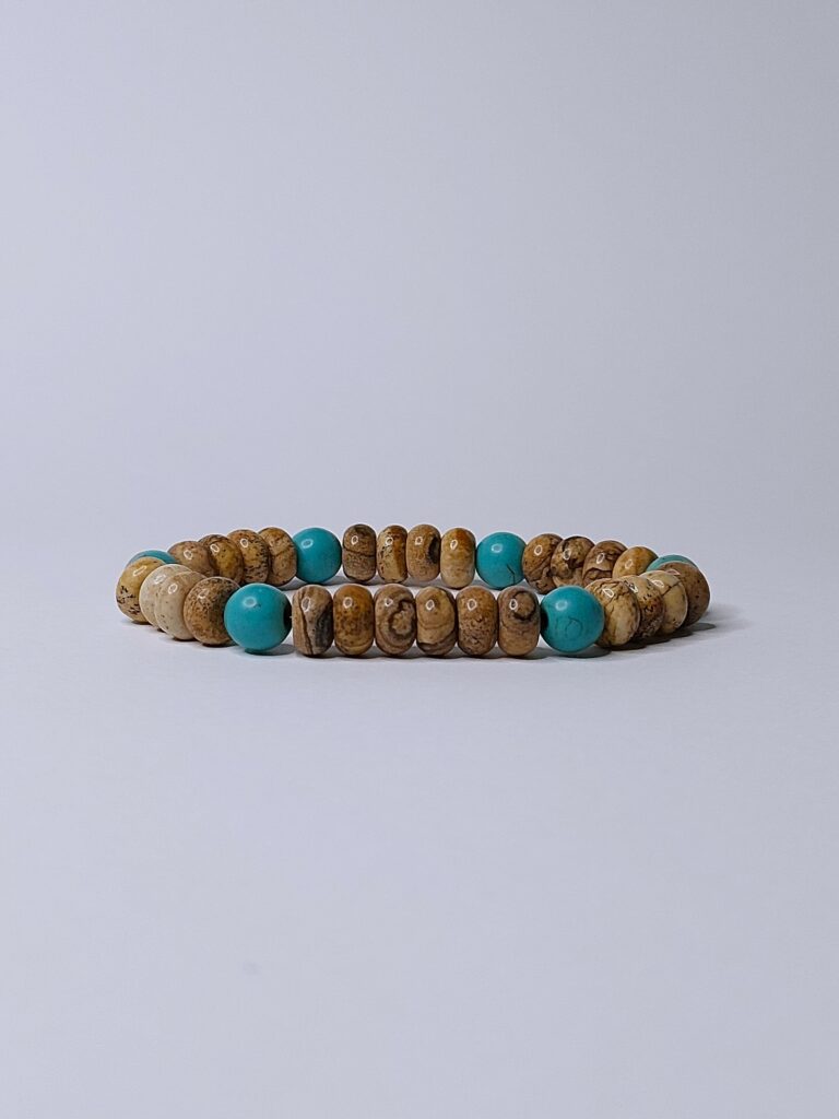 Браслет із пейзажної яшми та бірюзи