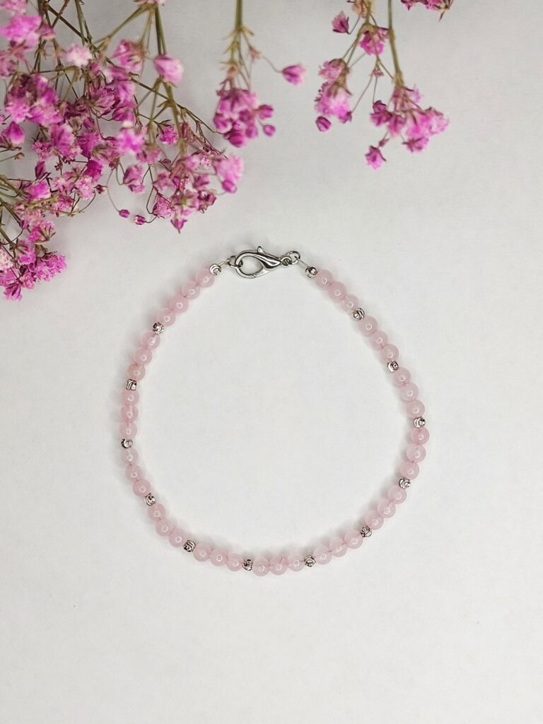 Браслет на ногу (Анклет) із натурального каміння рожевий кварц та фурнітури MILANO LUX