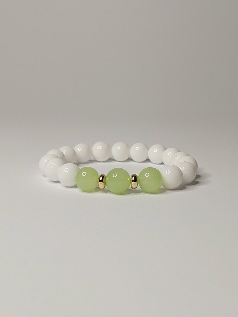 Браслет з білого агату та оніксу, фурнітура MILANO LUX