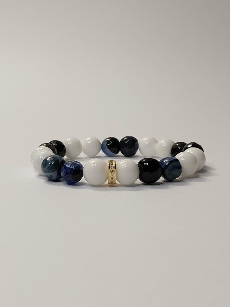 Браслет з білого та синього агату, фурнітура MILANO LUX