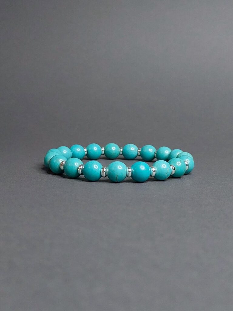 Браслет з бірюзи та натурального срібного гематиту