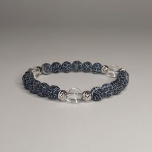 Браслет з чорного морозного агату та гірського кришталю, фурнітура MILANO LUX