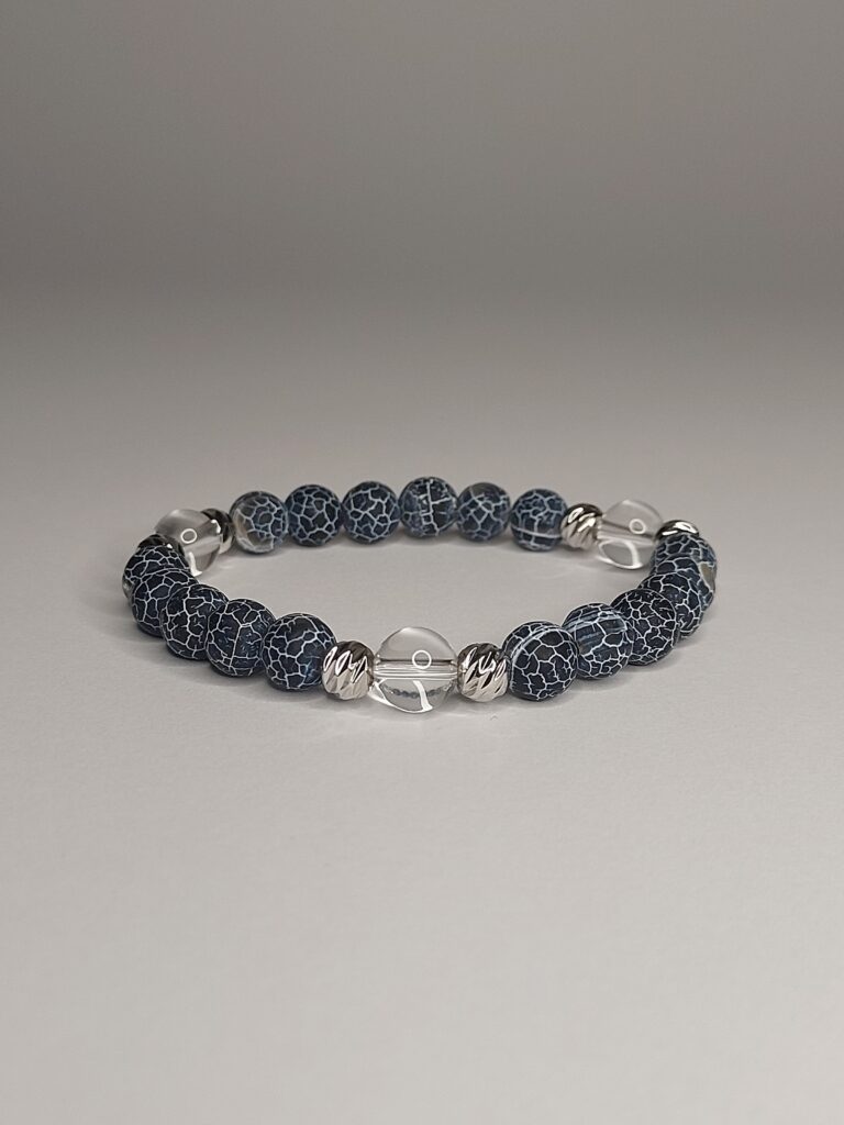 Браслет з чорного морозного агату та гірського кришталю, фурнітура MILANO LUX