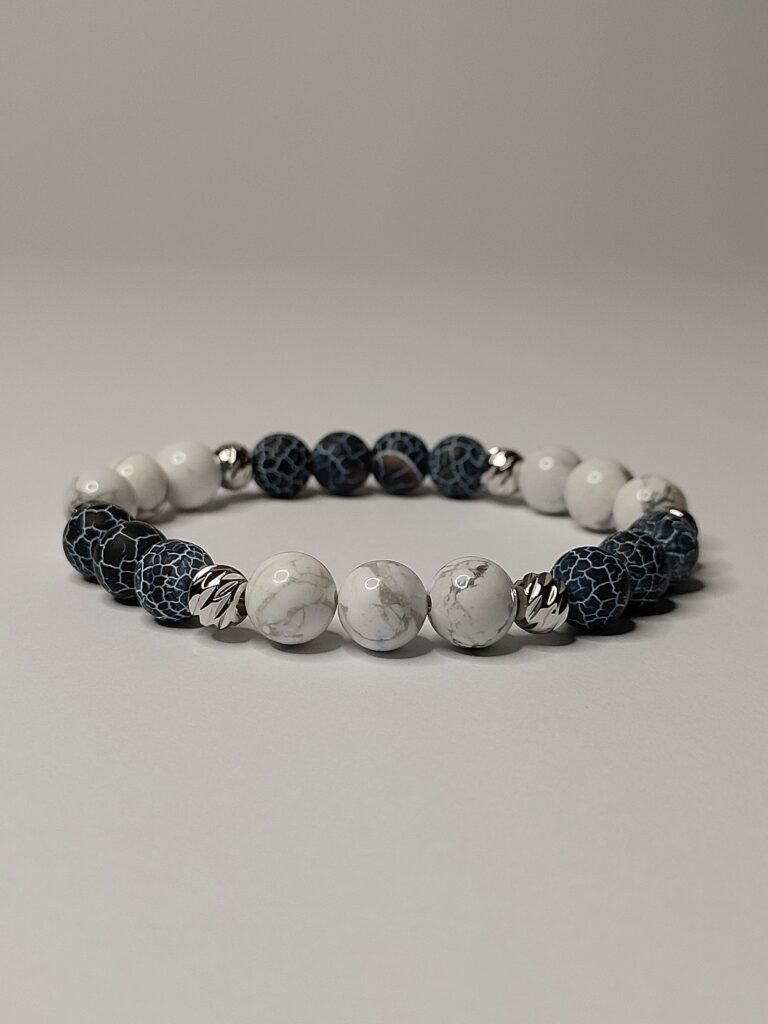 Браслет з морозного агату та кахолонга, фурнітура MILANO LUX