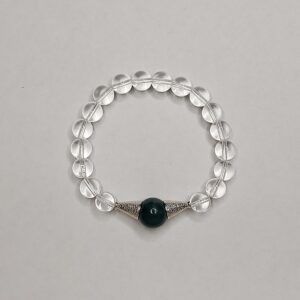 Браслет з гірського кришталю, мохового агату та срібла