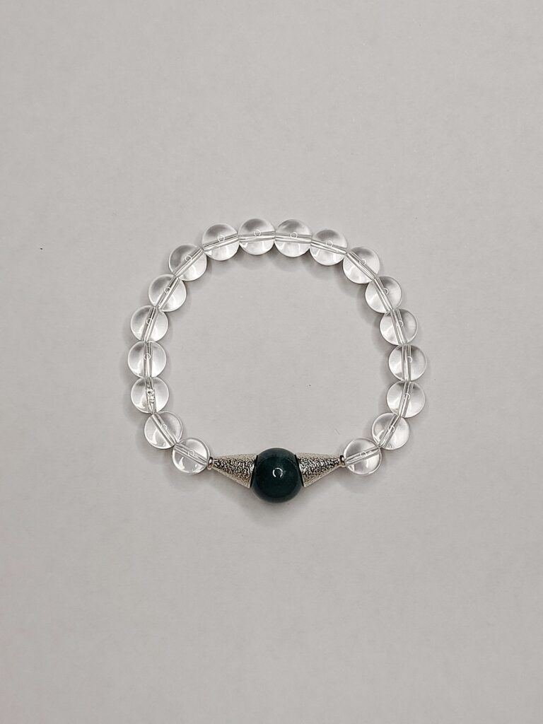 Браслет з гірського кришталю, мохового агату та срібла