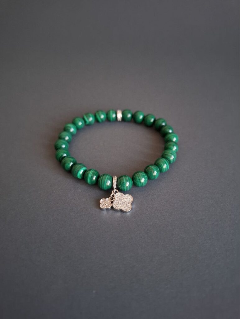 Браслет з малахіта та фурнітури MILANO LUX “Зелена конюшина”