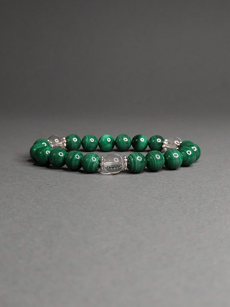 Браслет з малахіту та гірського кришталю та фурнітурой MILANO LUX