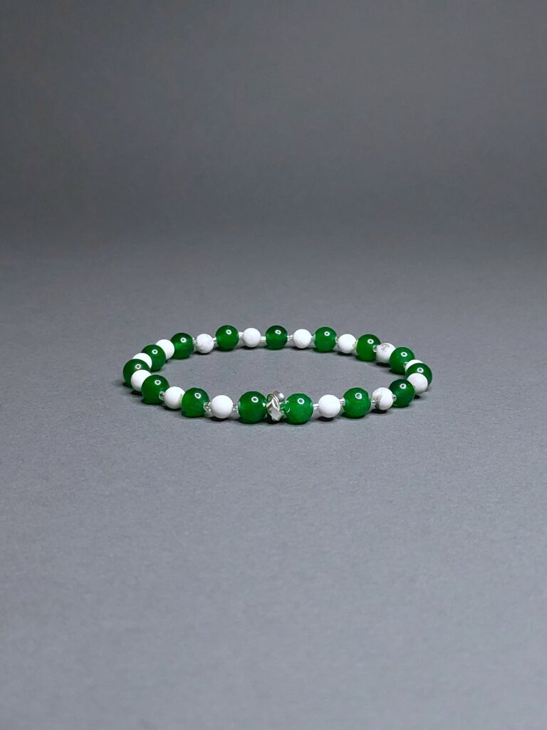 Браслет з натурального хризопразу, кахолонгу та бісеру