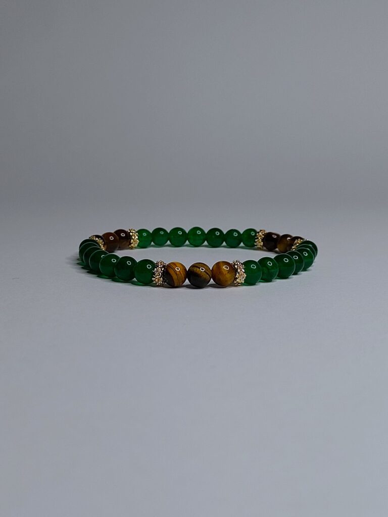 Браслет з натурального хризопразу та тигрового ока