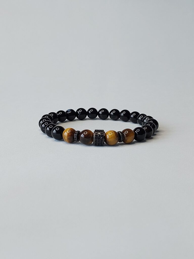 Браслет з натурального тигрового ока та агату