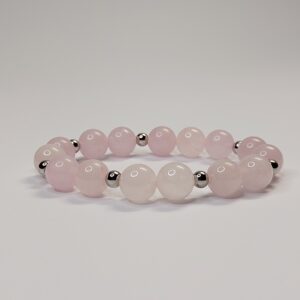 Браслет з рожевого кварца, фурнітура медична сталь
