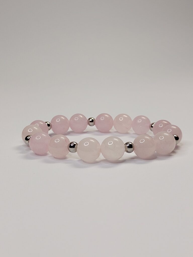 Браслет з рожевого кварца, фурнітура медична сталь