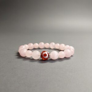 Браслет з рожевого кварца, агата ДЗИ