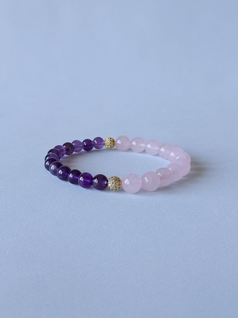 Браслет з рожевого кварца, аметиста та фурнітури MILANO LUX