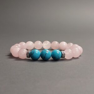 Браслет з рожевого кварца та бірюзи