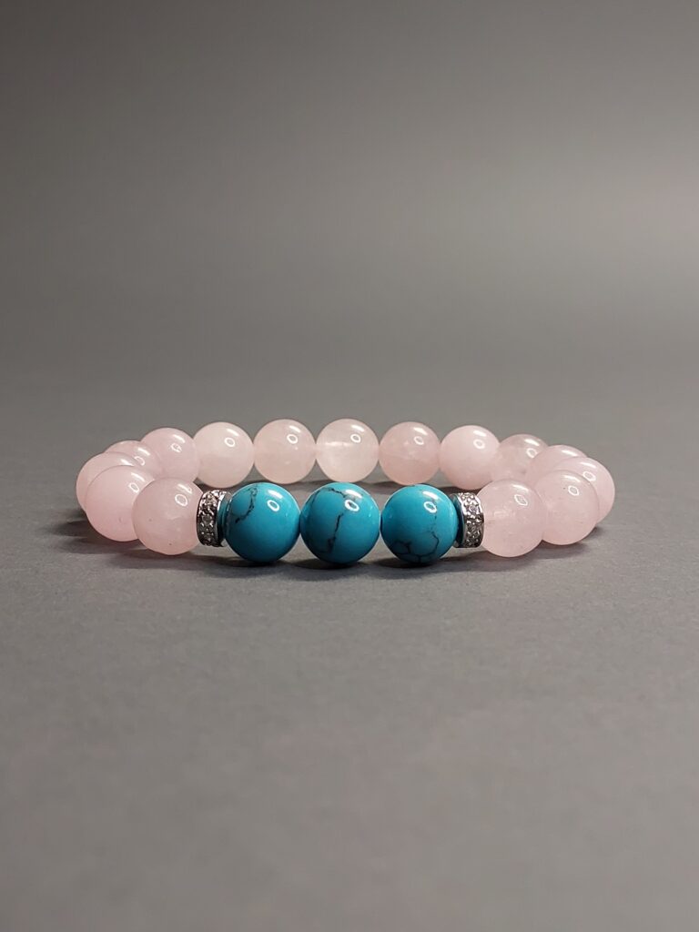 Браслет з рожевого кварца та бірюзи