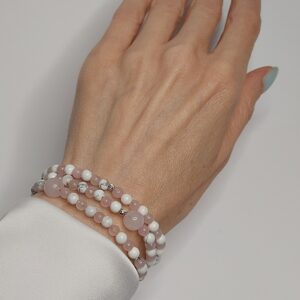 Браслет з рожевого кварца та кахолонгу