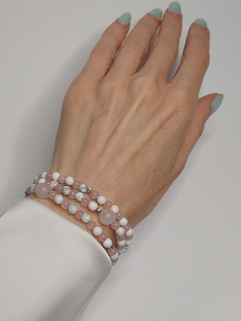 Браслет з рожевого кварца та кахолонгу