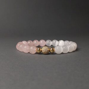 Браслет з рожевого кварца та котячого ока