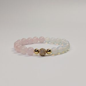 Браслет з рожевого кварца, місячного каміння