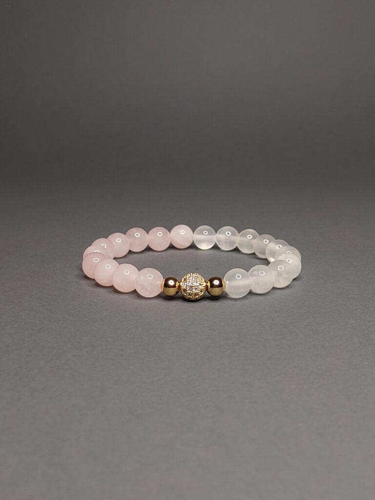 Браслет з рожевого кварца та селеніту