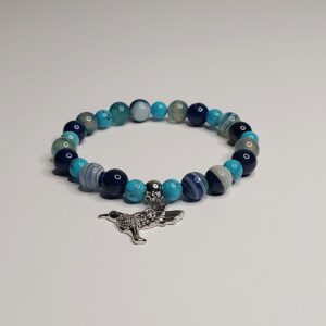Браслет з синього агату вени дракона та бірюзи