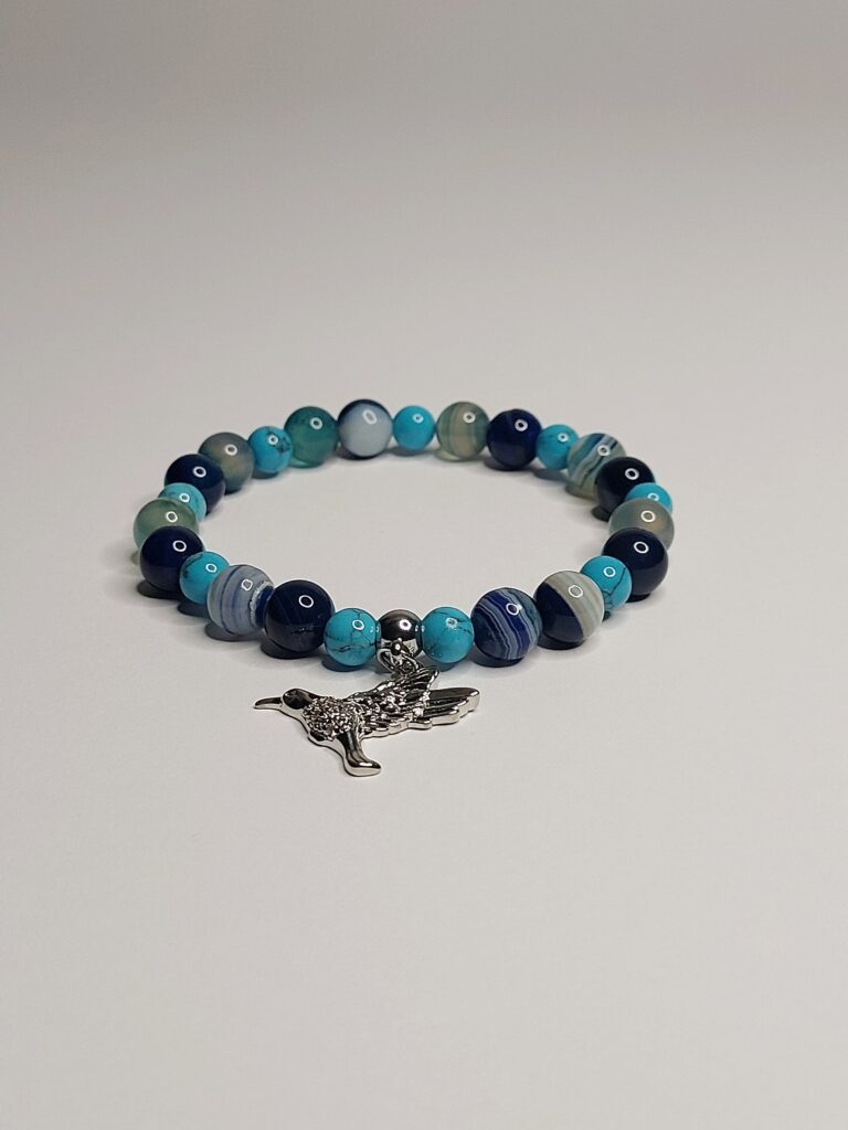 Браслет з синього агату вени дракона та бірюзи