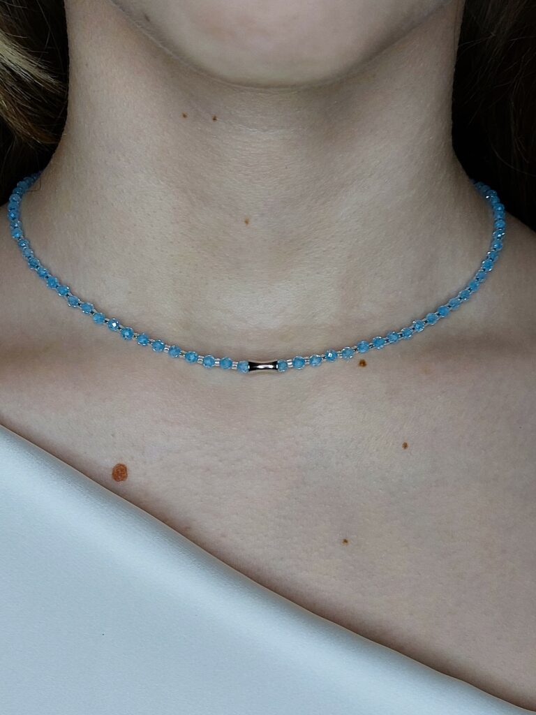 Чокер з блакитного цирконію, японського бісеру та фурнітури MILANO LUX