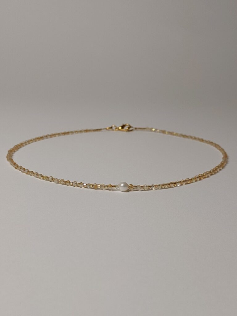 Чокер з цитрина, японського бісера та перлів