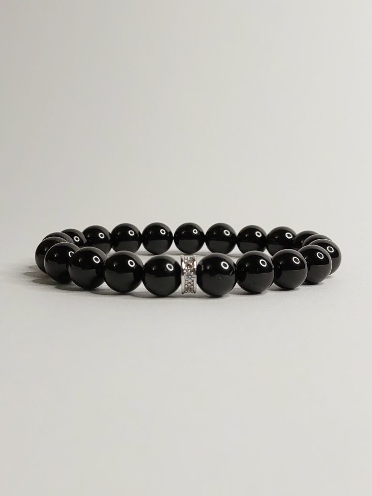 Браслет з чорного турмаліну (шерлу) з фурнітурой MILANO LUX