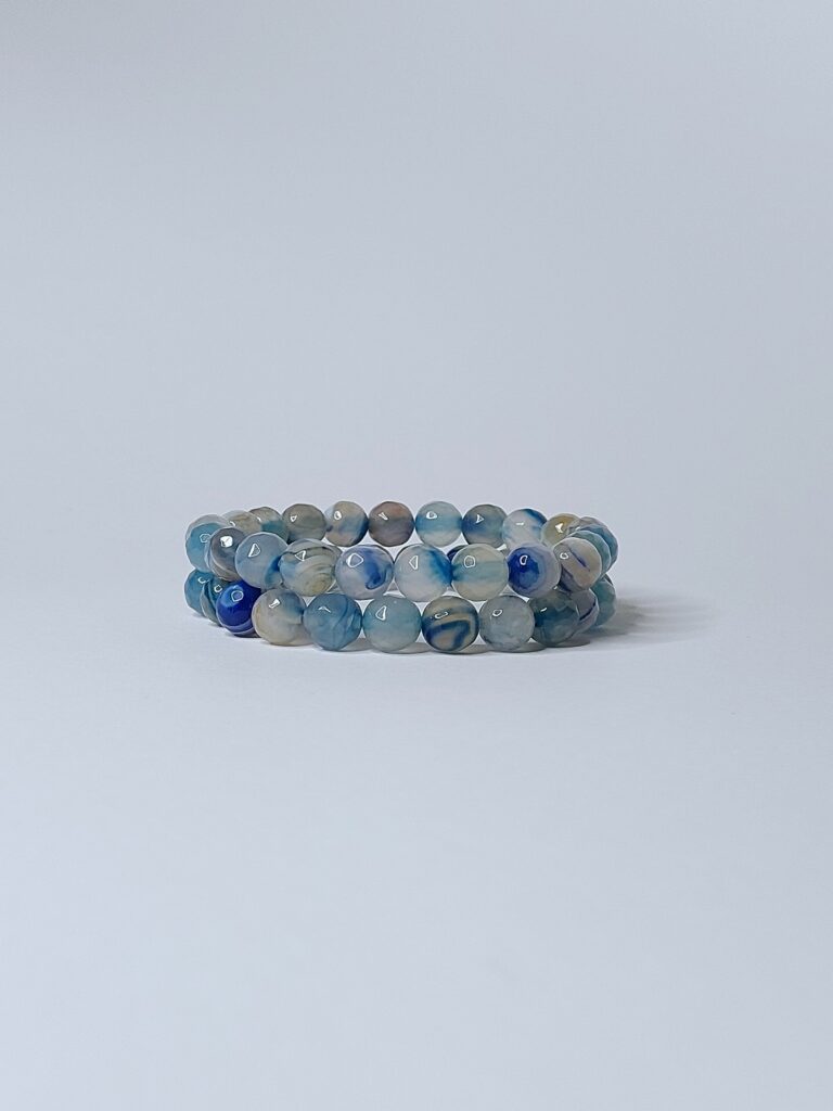 Сет браслетів з блакитного смугастого агату