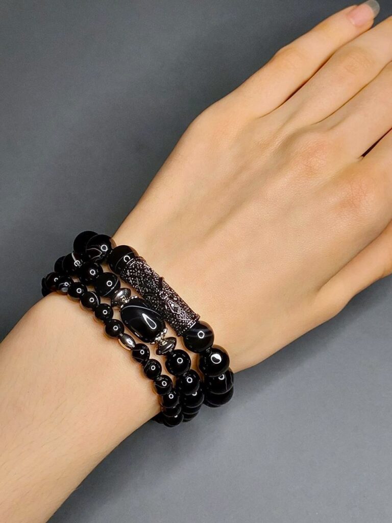 Сет браслетів з чорного агату “Чорна королева”