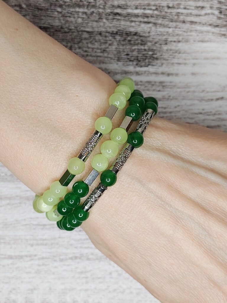 Сет браслетів з оніксу и хризопраза