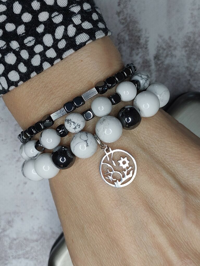 Сет браслетів з кахолонгу та гематиту “Кам’яне дерево”