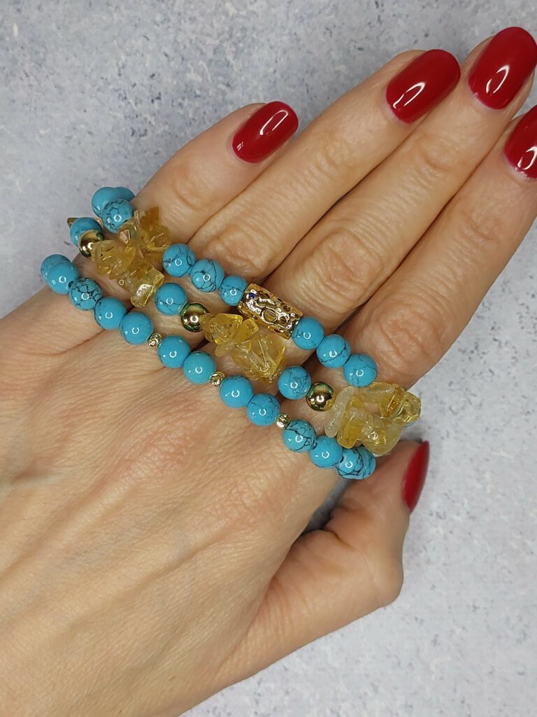 Сет браслетів з цитрину та бірюзи